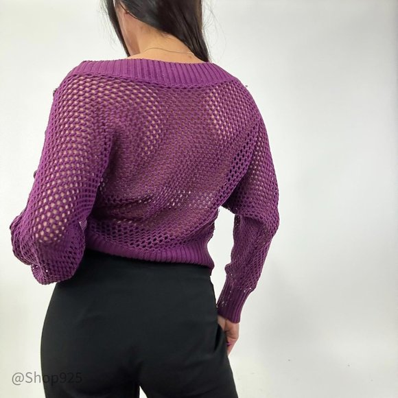 Purple Wide Mesh Long sleeve sweater with button sleeves - Picture 4 of 4